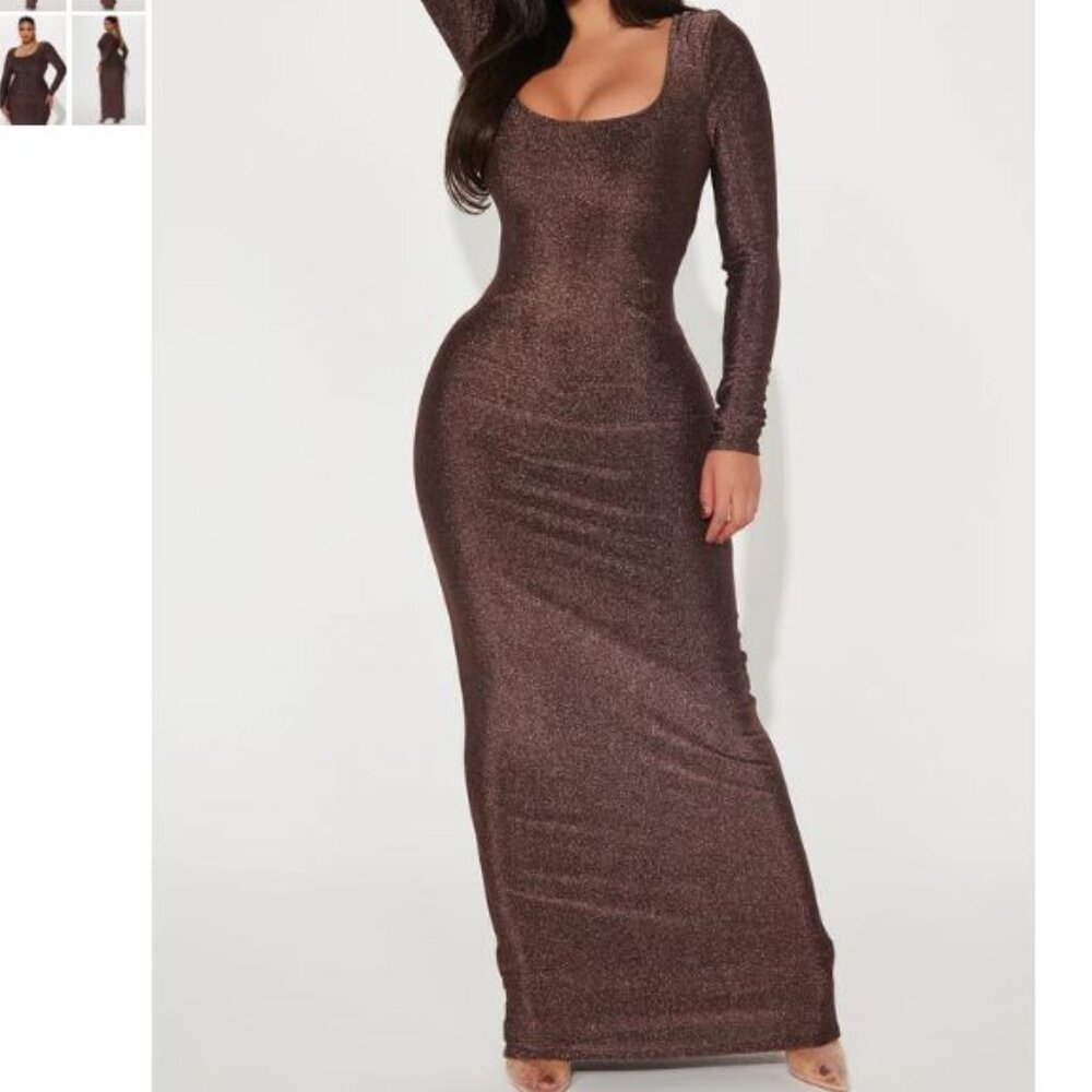 Fashion Nova - Maddie Metallic Mauve Maxi Dress - Size small